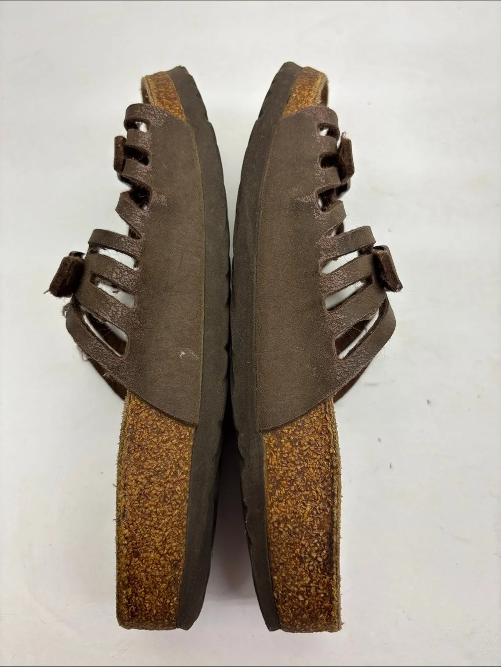Birkenstock Women’s Brown Leather Double-Buckle Slide Sandals, SZ 6, box 23